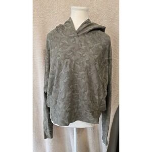 Athleta Printed Farallon Sweatshirt Stratum Oversize Crop Camo Olive Hoodie L